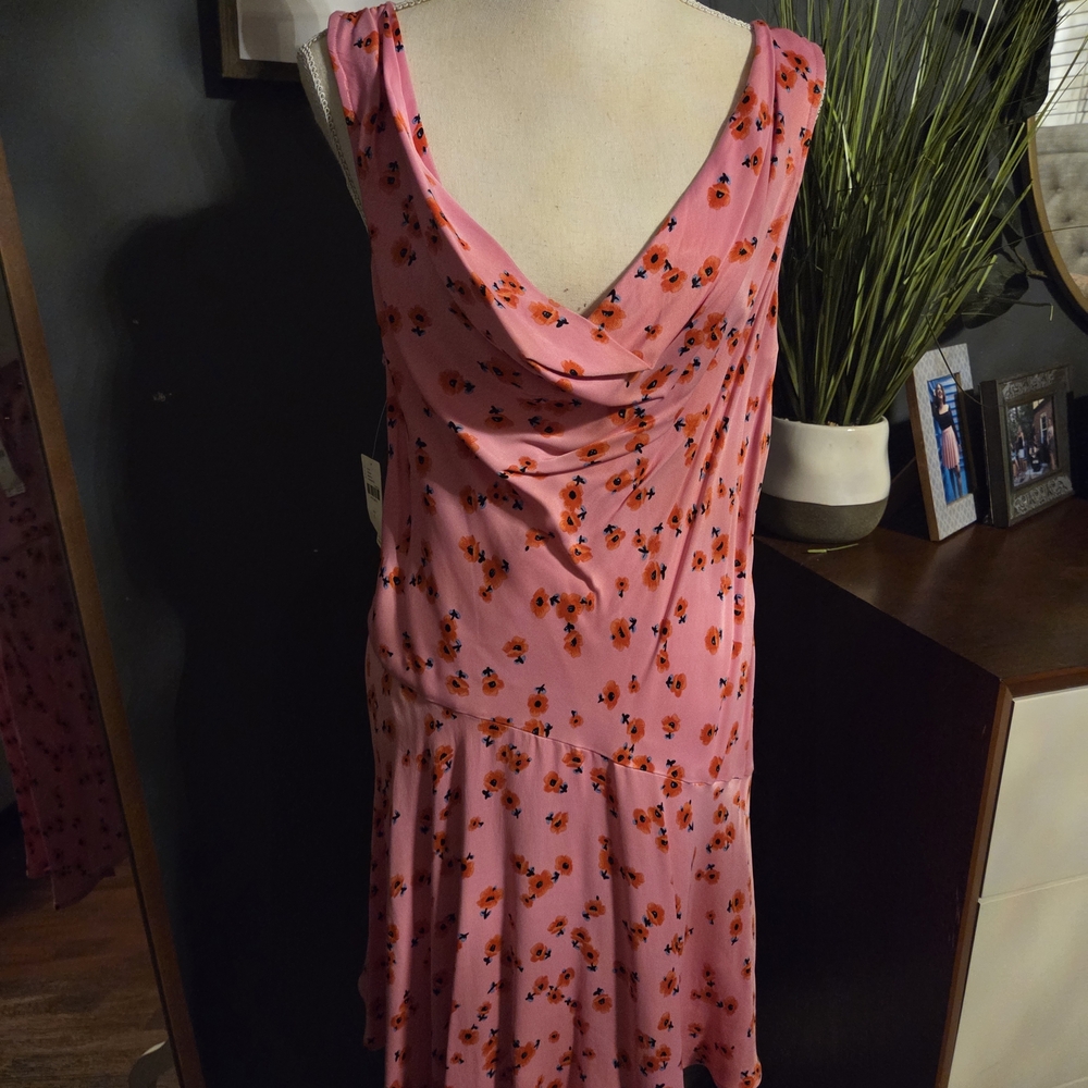 Anthropologie Pink Floral Midi Dress